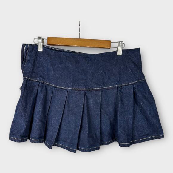 Cider Womens size Large Denim Ruffle Hem Micro Mini Skort Skirt - Picture 2 of 8